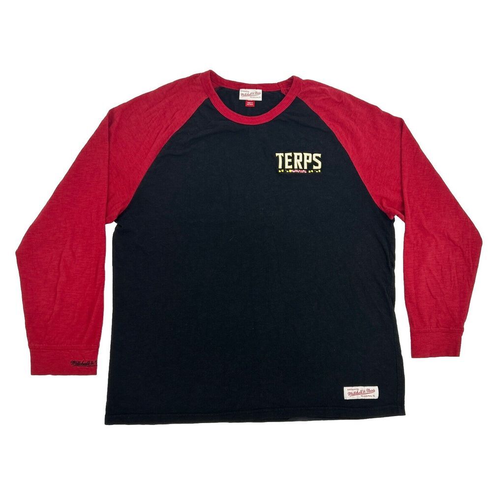 Maryland Terrapins‎ Shirt Men's XL Black Red Mitchell & Ness Crew Neck Terps